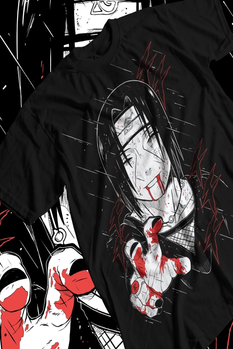 Anime Desenli Unisex Bay Bayan Tişört  Naruto Itachi Uchiha