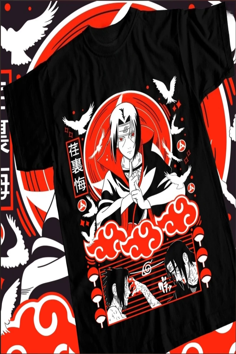 Anime Desenli Unisex Bay Bayan Tişört  Naruto Itachi Uchiha