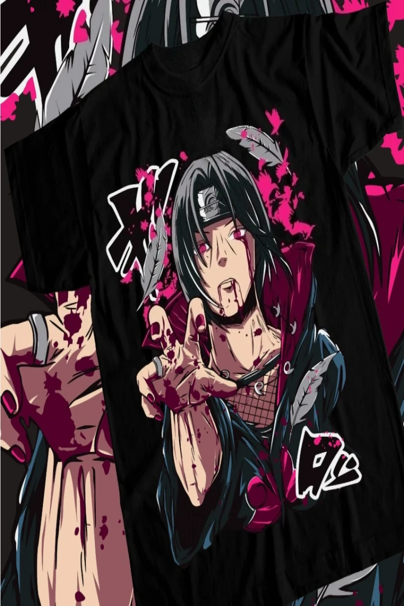 Anime Desenli Unisex Bay Bayan Tişört  Naruto tachi Uchiha