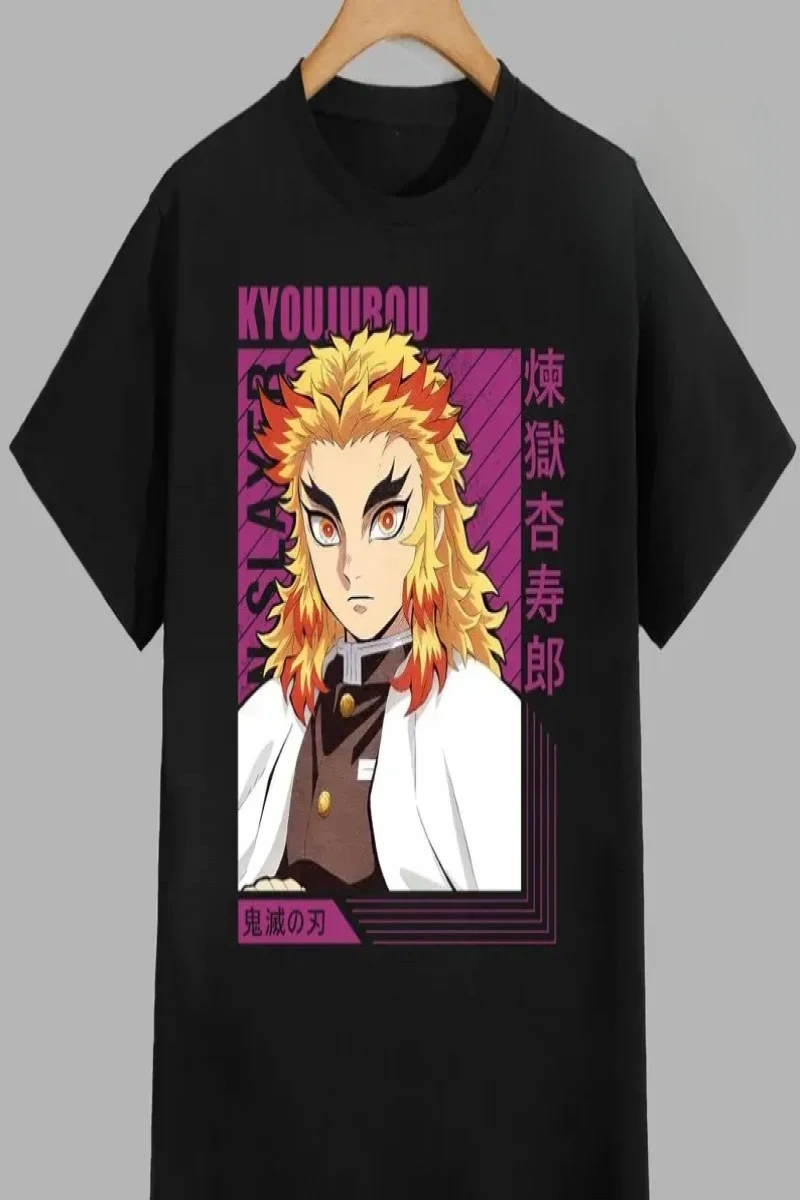Anime Desenli Unisex Bay Bayan Tişört Rengoku Kyojuro iblis avcısı