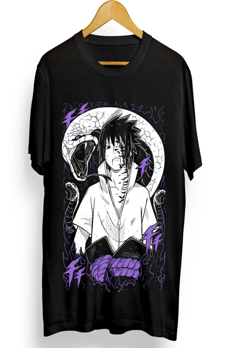 Anime Desenli Unisex Çocuk Tişört  Naruto Sasuke Uchiha