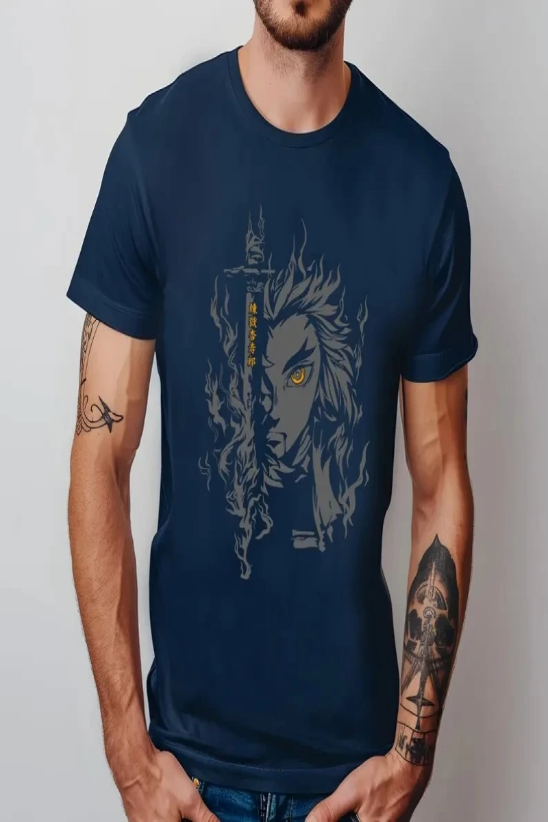 Anime Desenli Unisex Çocuk Tişört Rengoku Kyojuro ‌ Iblis avcısı