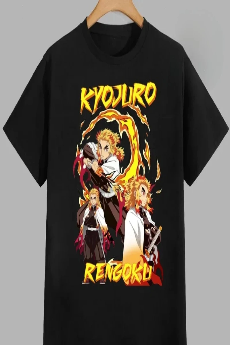 Anime Desenli Unisex Çocuk Tişört Rengoku Kyojuro ‌ Iblis avcısı