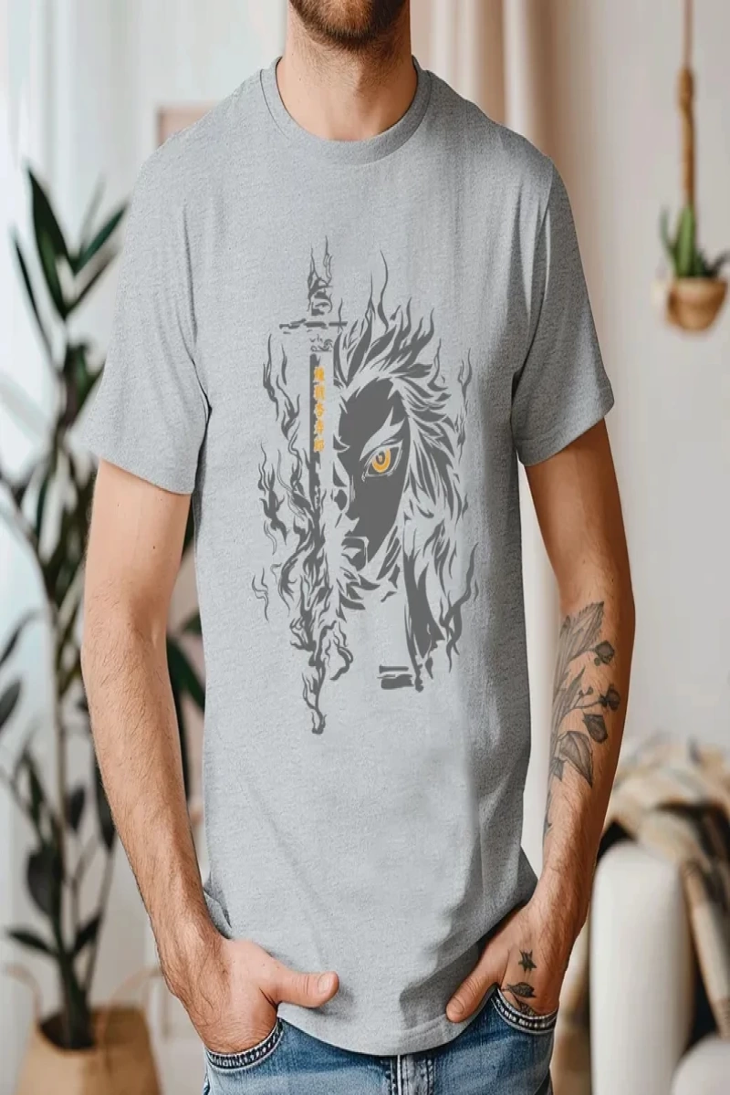 Anime Desenli Unisex Çocuk Tişört Rengoku Kyojuro ‌ Iblis avcısı