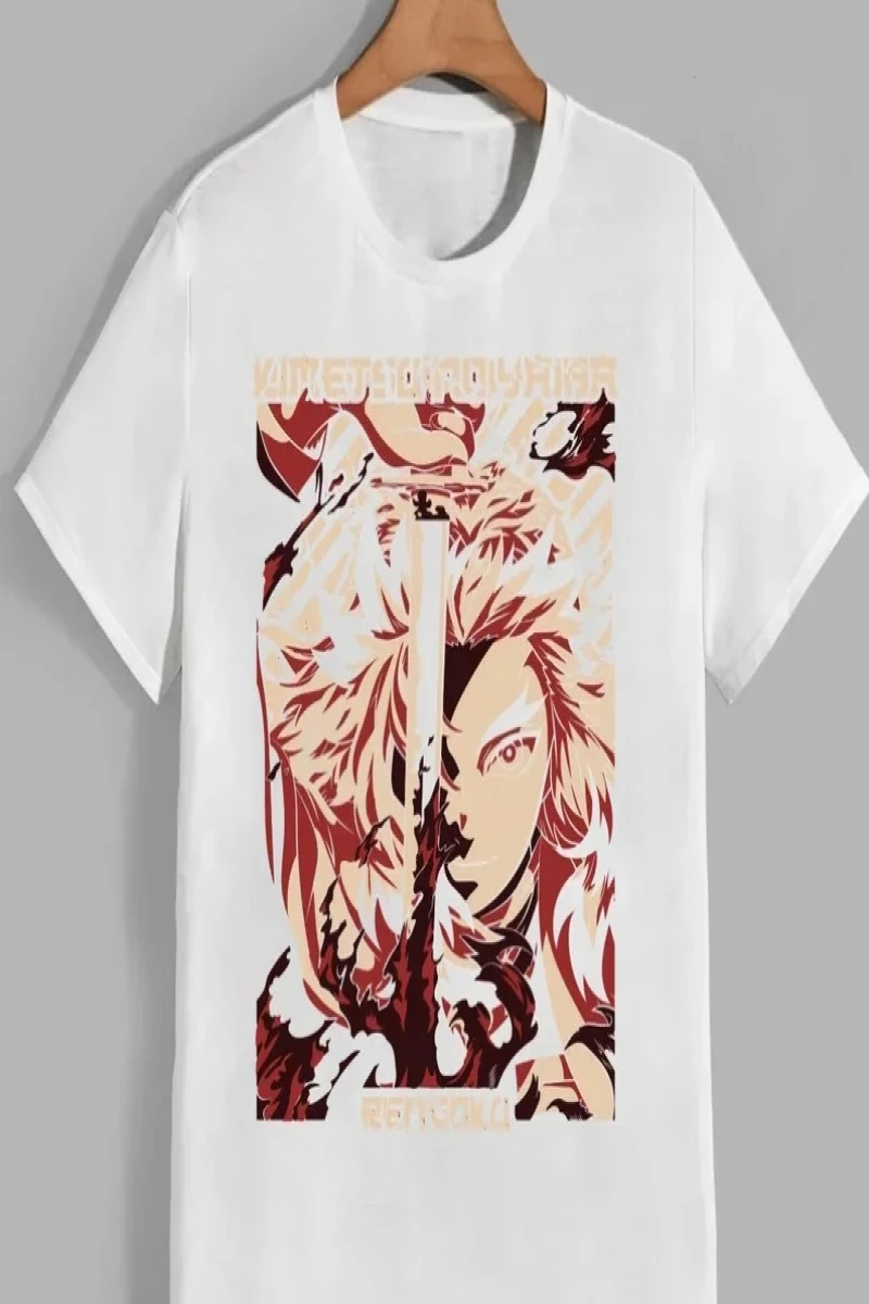 Anime Desenli Unisex Çocuk Tişört Rengoku Kyojuro ‌ iblis avcısı