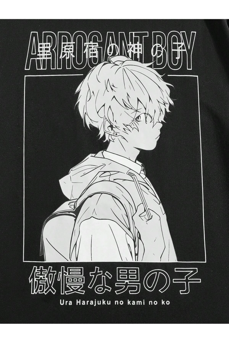 Anime Guys Figürü ve Sloganı Grafikli Harajuku Style