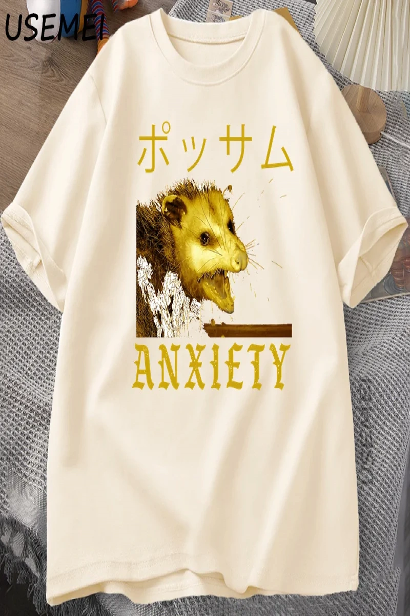Anksiyete Possum Japon Tarzı Tshirt Rahat Pamuk Kısa Kollu Rakun T-shirt streetwear erkek giy 3011