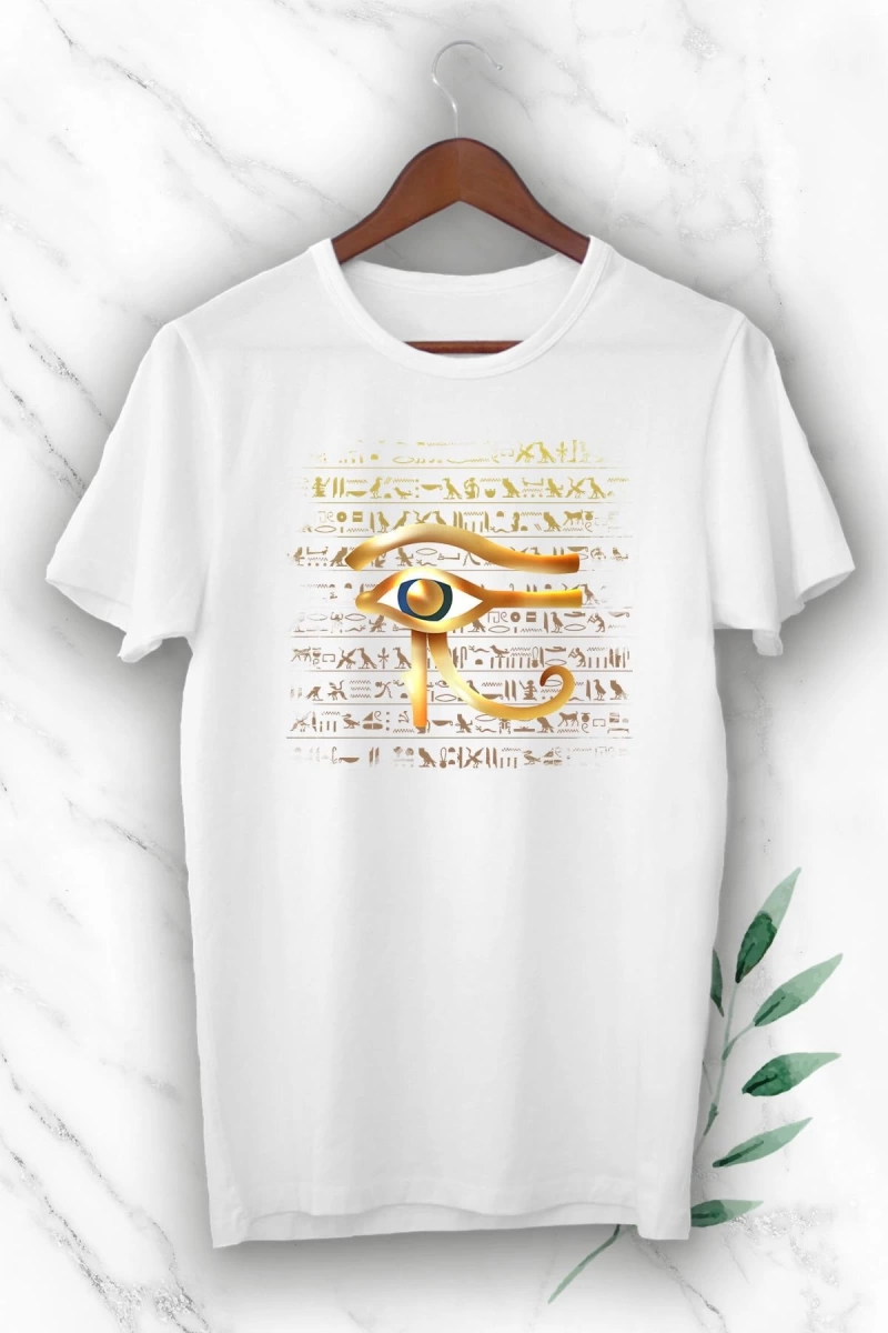 Antik Mısır Horusun Gözü Baskılı Beyaz Unisex  T-Shirt