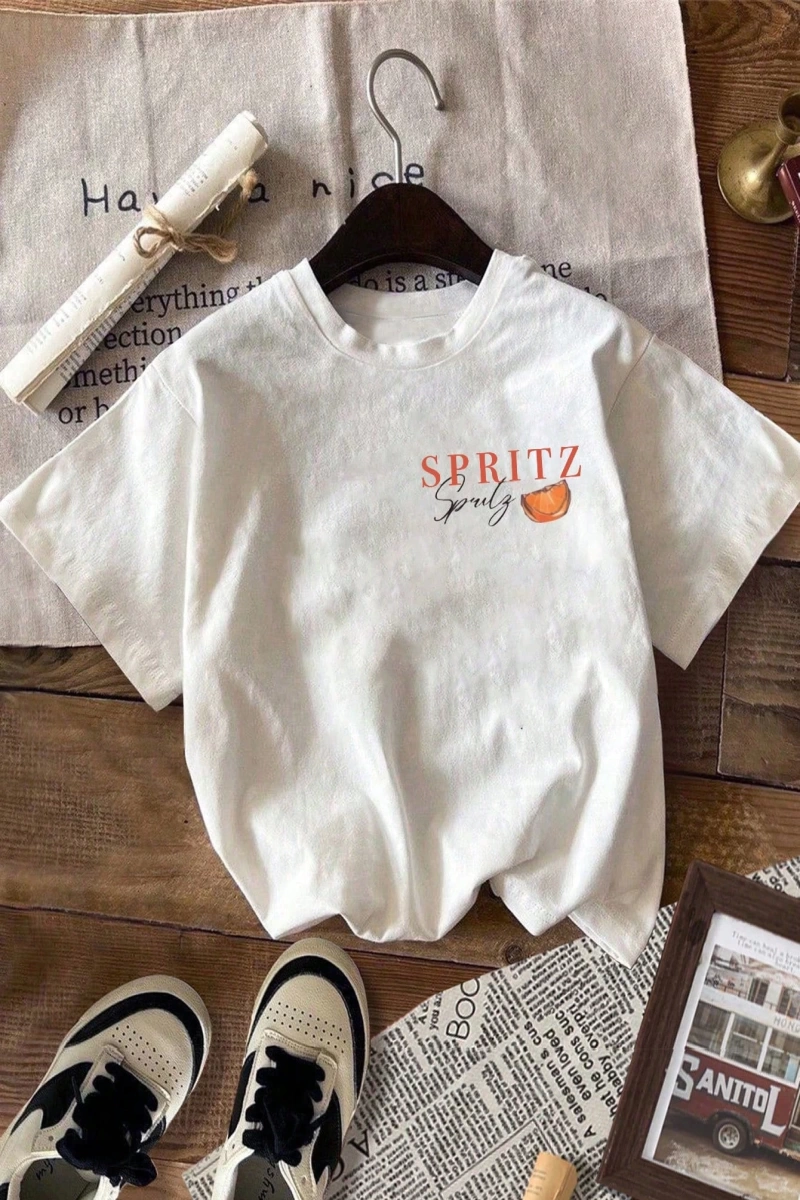 Aperol Spritz Her Zaman Cevaptır Retro Estetik Tişört, Kadın Rahat Yuvarlak Yaka Kısa Kollu T