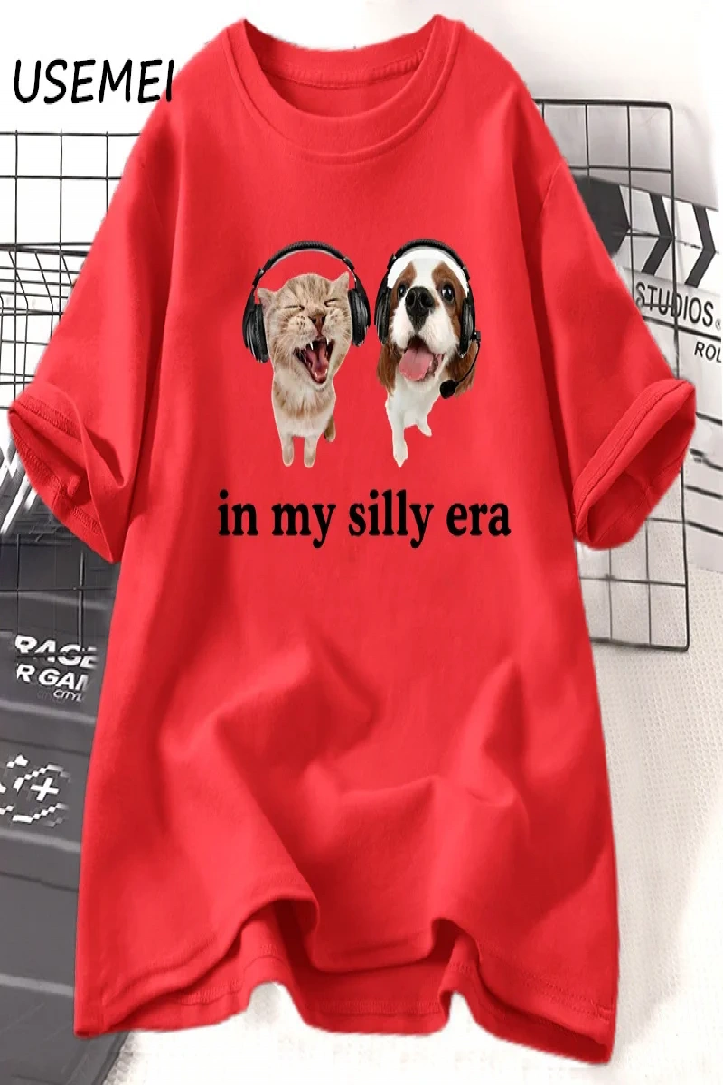 Aptal Çağımda T Shirt Komik Meme Kedi Köpek Sevgilisi Tshirt Rahat Pamuk kısa kollu tişört Er 3070