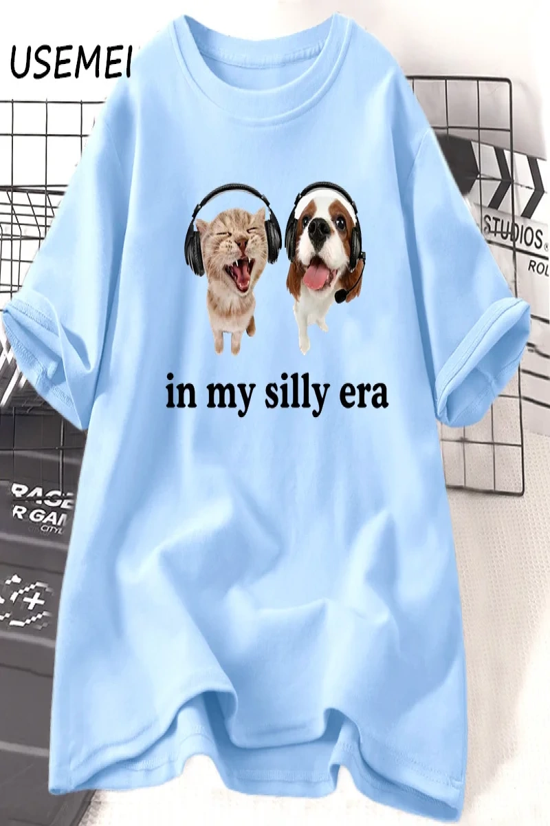 Aptal Çağımda T Shirt Komik Meme Kedi Köpek Sevgilisi Tshirt Rahat Pamuk kısa kollu tişört Er 3070