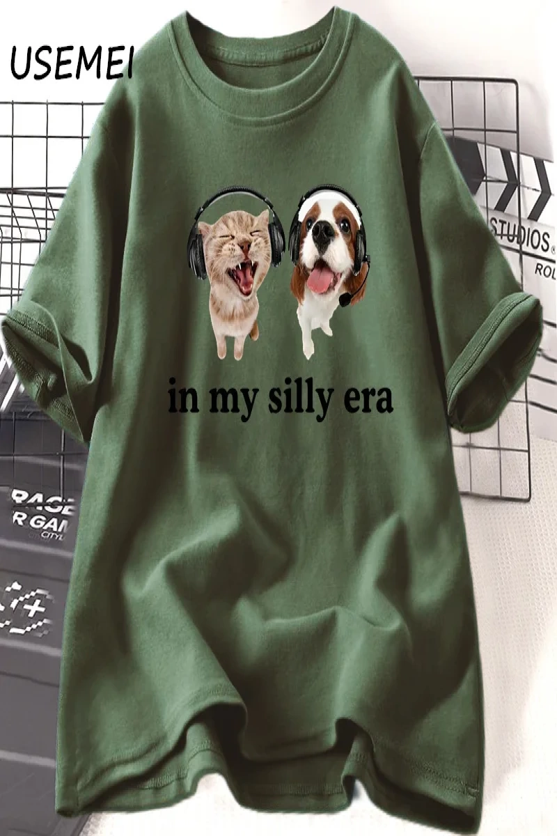 Aptal Çağımda T Shirt Komik Meme Kedi Köpek Sevgilisi Tshirt Rahat Pamuk kısa kollu tişört Er 3070