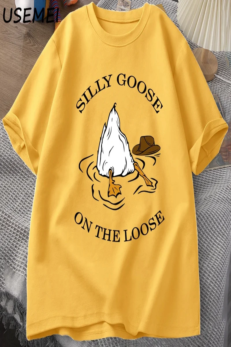 Aptal kaz üzerinde % bol tişört pamuk kısa kollu komik hayvan baskılı Tshirt Streetwear Tee g 3009