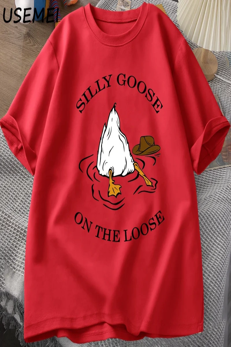 Aptal kaz üzerinde % bol tişört pamuk kısa kollu komik hayvan baskılı Tshirt Streetwear Tee g 3009