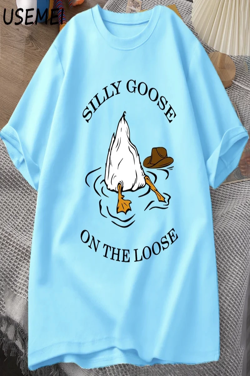 Aptal kaz üzerinde % bol tişört pamuk kısa kollu komik hayvan baskılı Tshirt Streetwear Tee g 3009