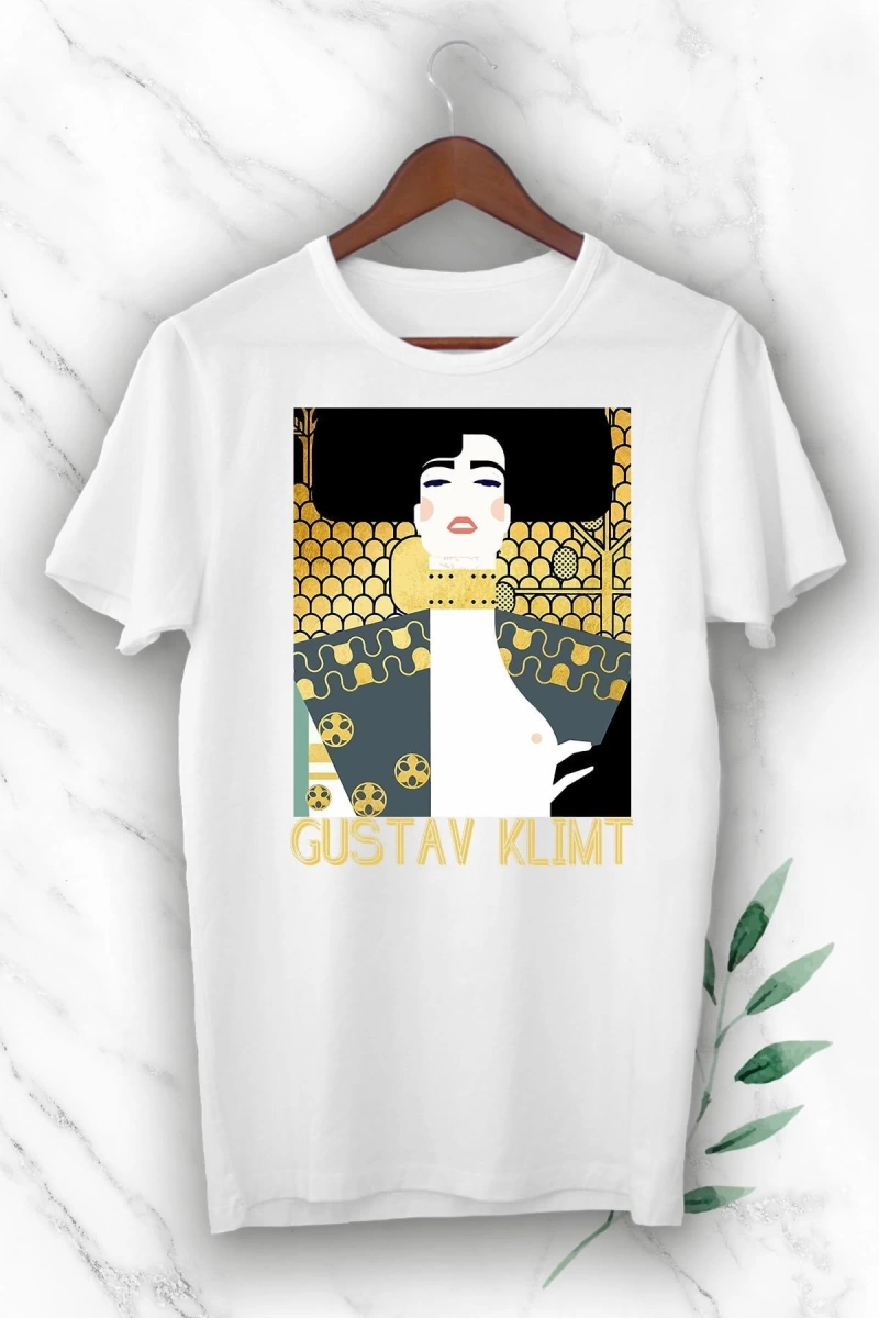 Art Gustav Klimt Eseri Baskılı Beyaz Unısex Tişört