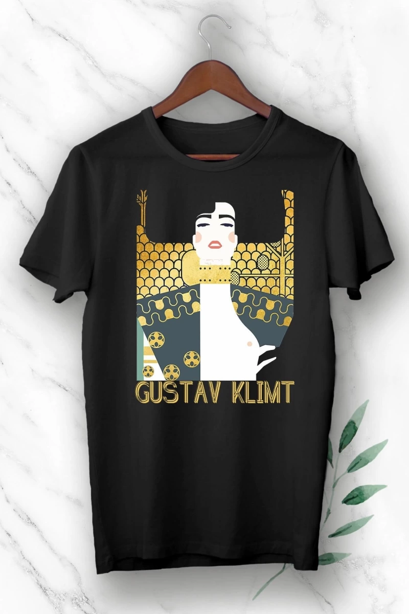 Art Gustav Klimt Eseri Baskılı Siyah Unısex Tişört