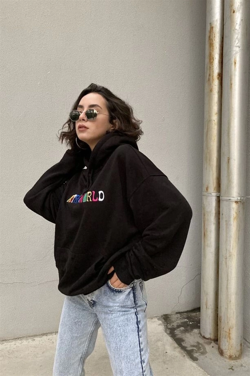 Astra World Unisex Hoodie Siyah Siyah