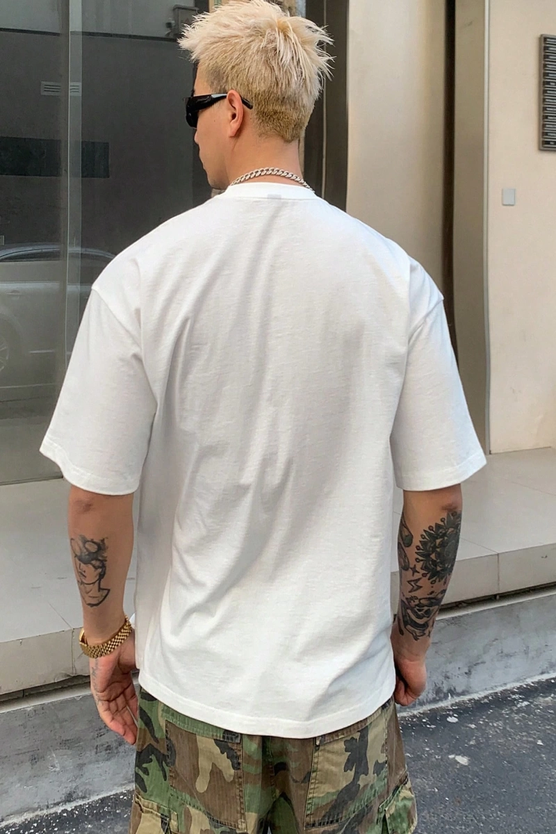 Basit Düz Beyaz Yazlık Tişört Erkekler İçin