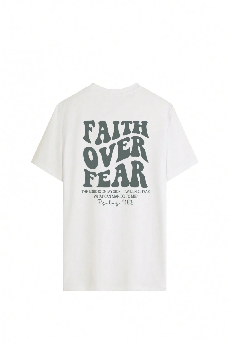 Bayan İlkbahar ve Yaz Yeni Stil Faith Over Fear Mektup Baskılı Günlük Rahat Yuvarlak Yaka Kıs