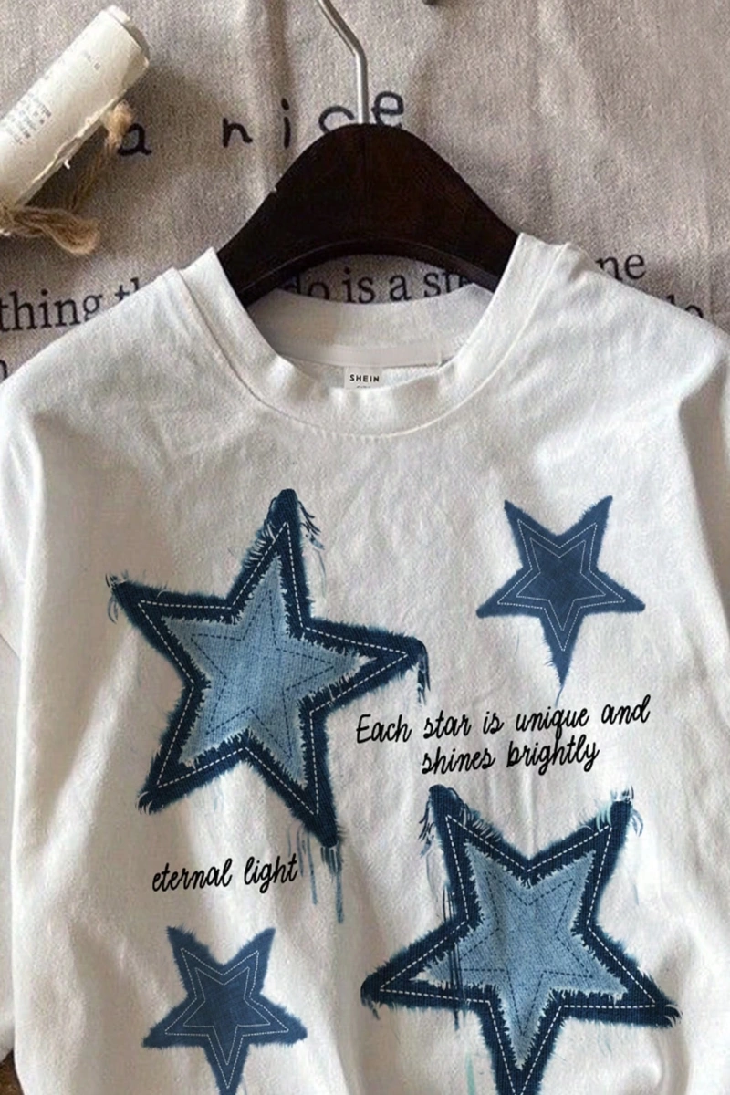 Bayan Renkli Harf Slogan Baskılı Moda ve Çok Yönlü Yuvarlak Yaka Kısa Kollu Tişört, Günlük Eğ