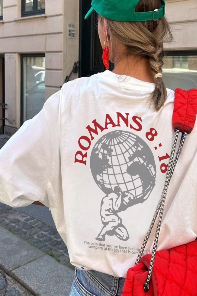 Bayan Slogan Baskılı Rahat Yuvarlak Yaka Kısa Kollu Tişört Günlük Kullanım İçin Basit ve Çok