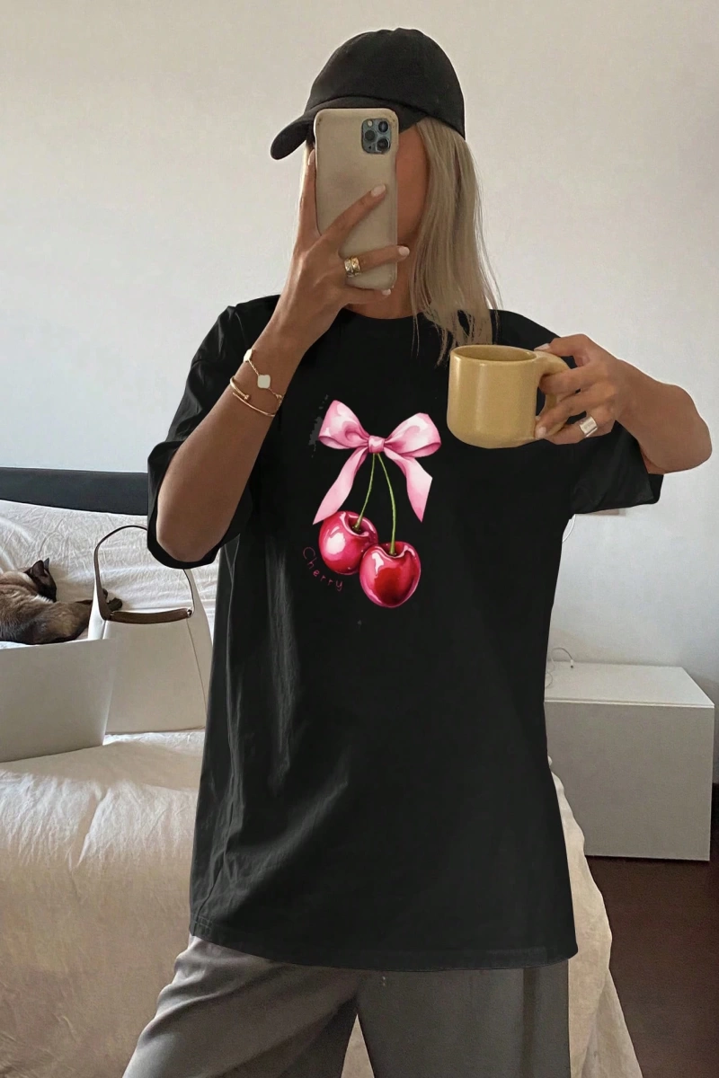 Bayan Yaz Rahat Yuvarlak Yaka Hindistan Cevizi Ağacı Ve Harf Baskılı Tatil Stili Kısa Kollu T