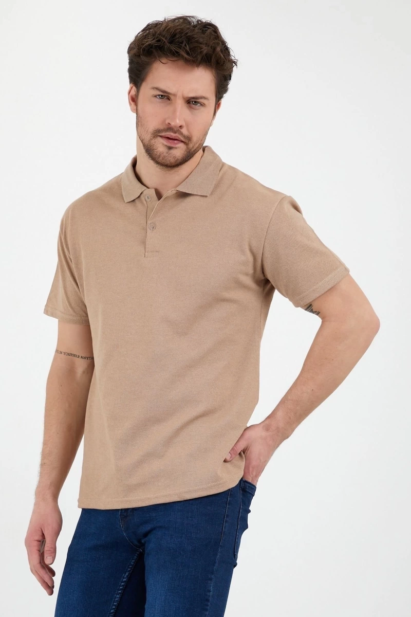 Bej Dar/slim Fitt Polo Yaka Tshirt