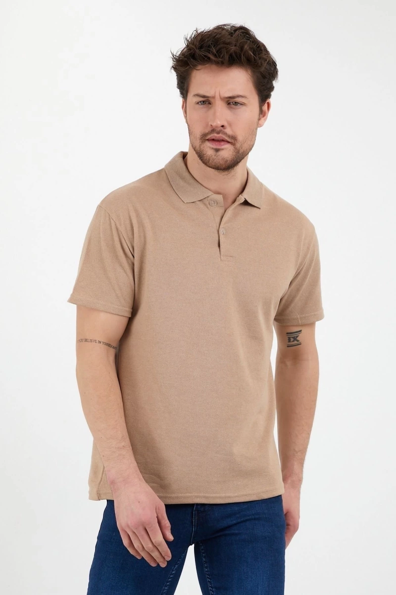 Bej Dar/slim Fitt Polo Yaka Tshirt