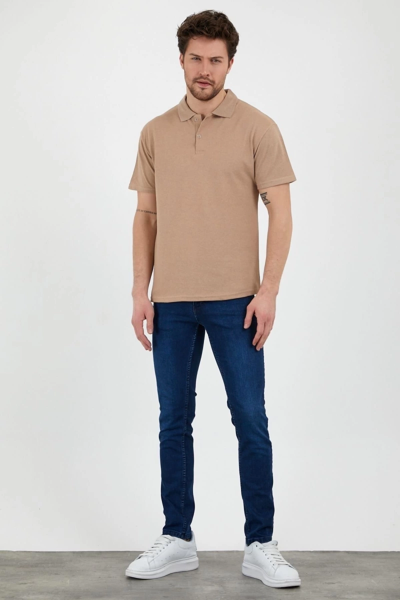 Bej Dar/slim Fitt Polo Yaka Tshirt