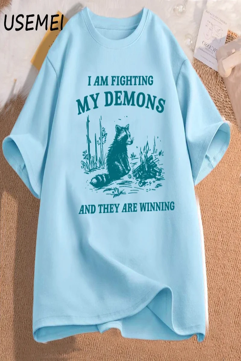 Ben benim Demons rakun Meme T shirt mücadele ediyorum komik grafik baskılı tişört erkek kadın 2856