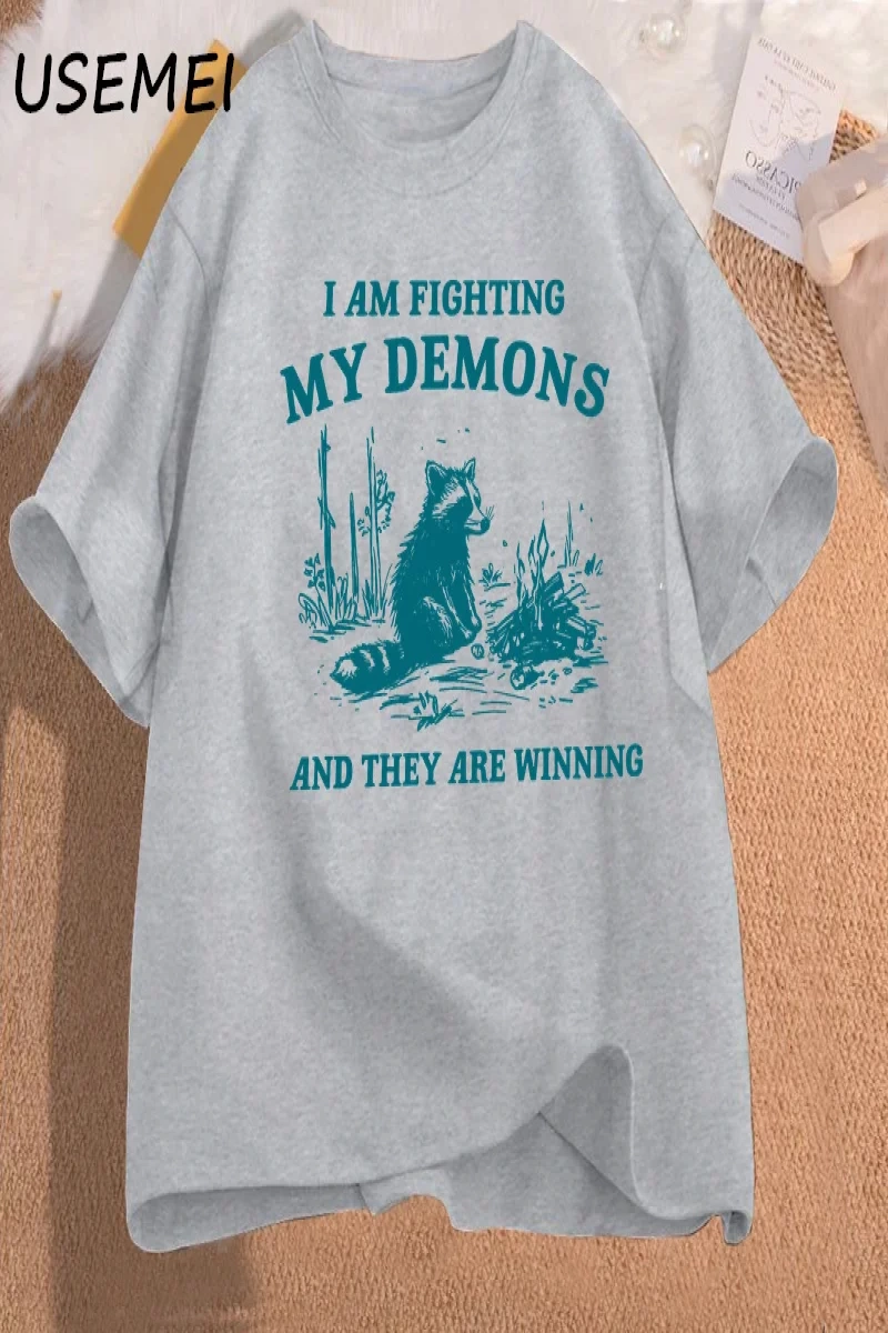 Ben benim Demons rakun Meme T shirt mücadele ediyorum komik grafik baskılı tişört erkek kadın 2856