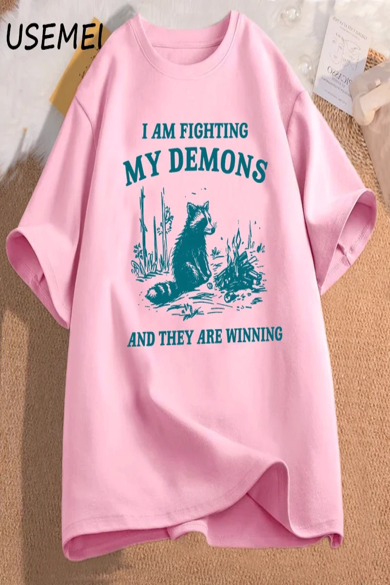 Ben benim Demons rakun Meme T shirt mücadele ediyorum komik grafik baskılı tişört erkek kadın 2856
