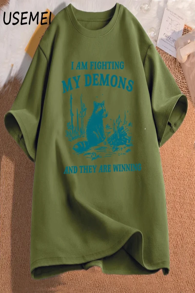 Ben benim Demons rakun Meme T shirt mücadele ediyorum komik grafik baskılı tişört erkek kadın 2856