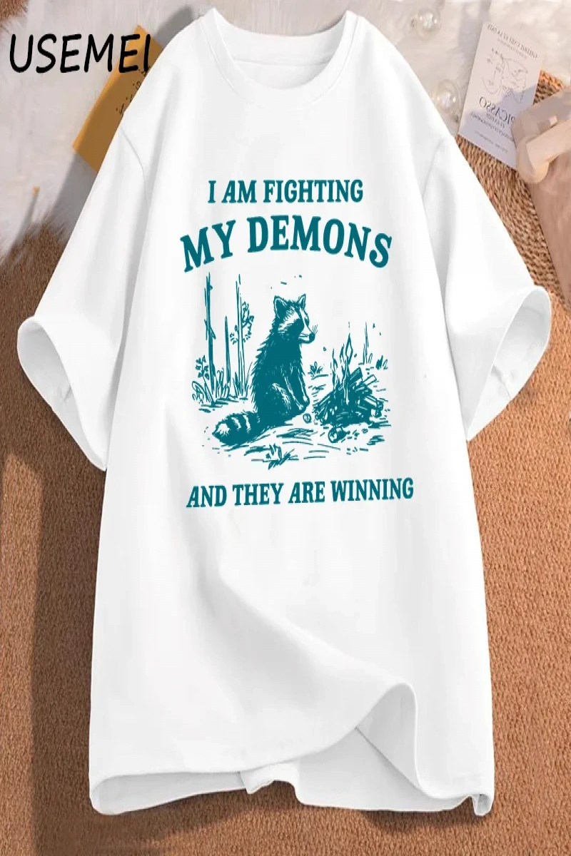 Ben benim Demons rakun Meme T shirt mücadele ediyorum komik grafik baskılı tişört erkek kadın 2856
