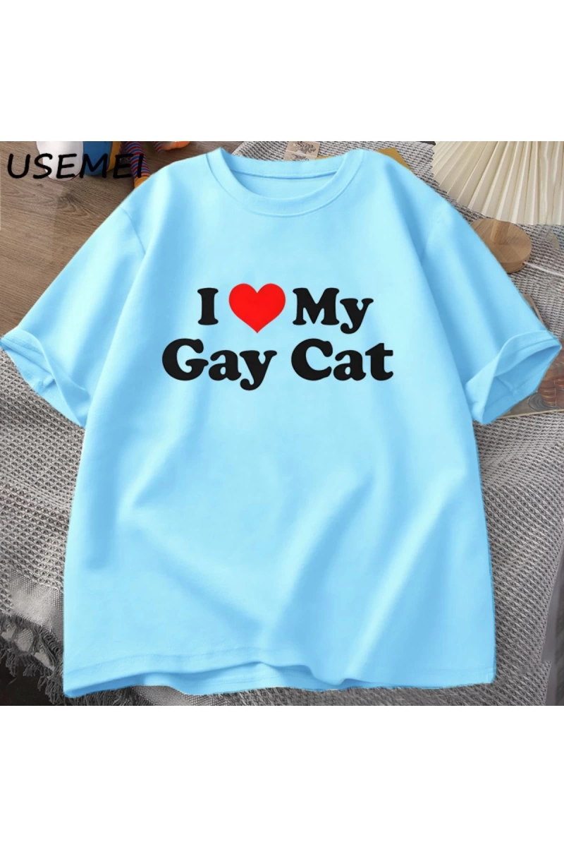 Ben benim eşcinsel kedi t-shirt adam kısa kollu Tee Casual LGBTS gurur Tshirt boy pamu