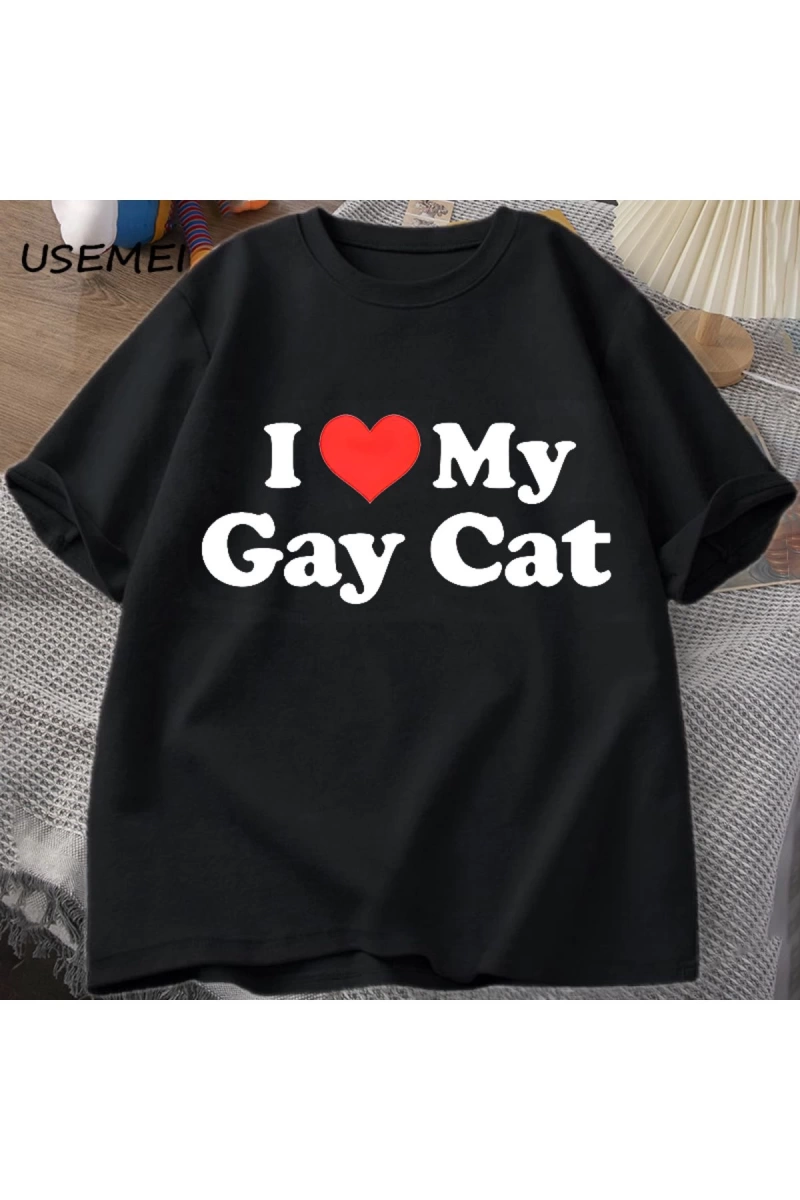 Ben benim eşcinsel kedi t-shirt adam kısa kollu Tee Casual LGBTS gurur Tshirt boy pamu