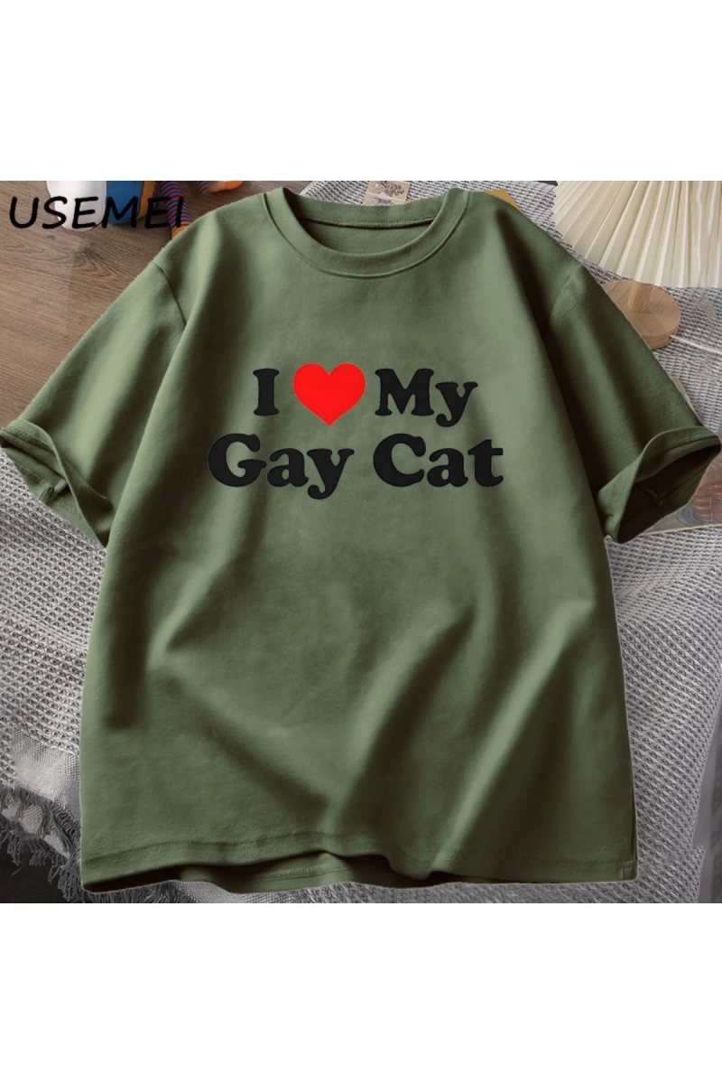 Ben benim eşcinsel kedi t-shirt adam kısa kollu Tee Casual LGBTS gurur Tshirt boy pamu