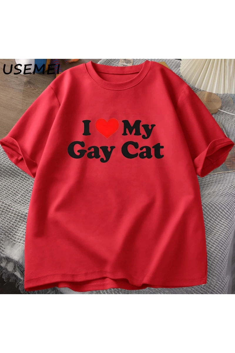 Ben benim eşcinsel kedi t-shirt adam kısa kollu Tee Casual LGBTS gurur Tshirt boy pamu