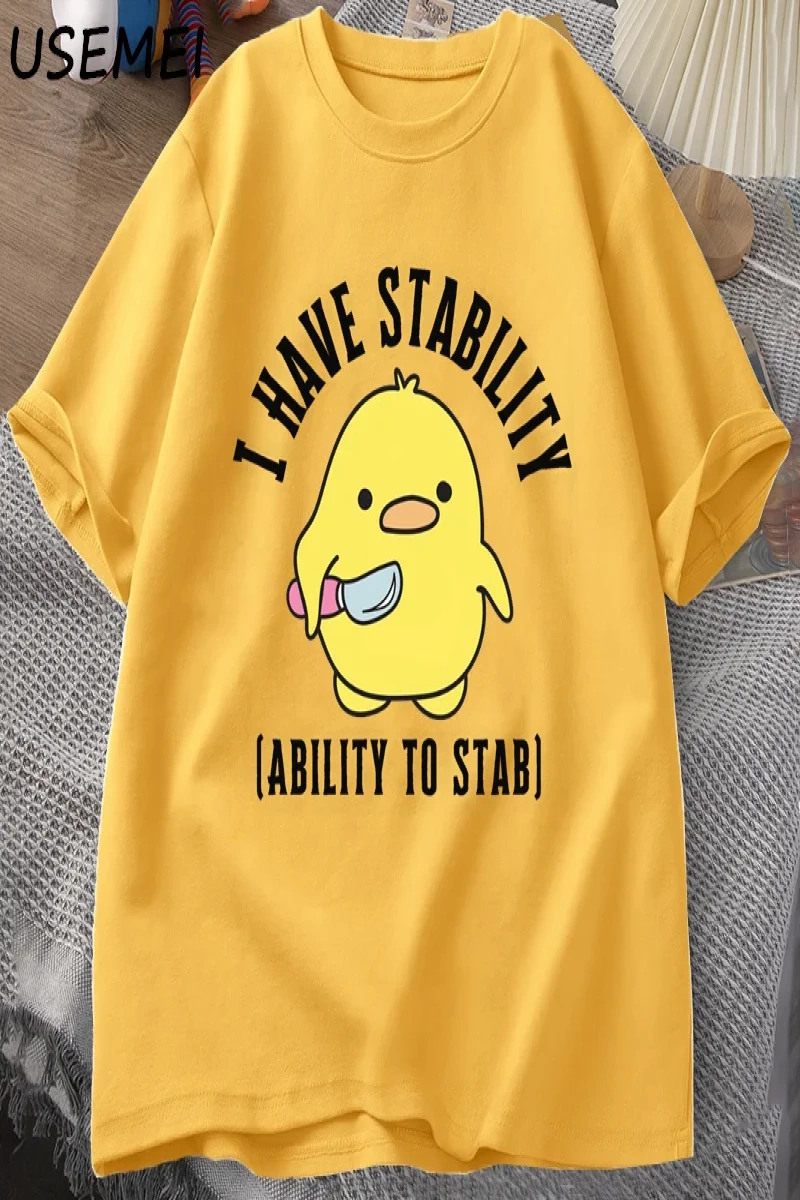 Ben bıçaklamak için istikrar yeteneği var T-Shirt erkek kadın moda ördek Meme grafik T-Shirt  2794