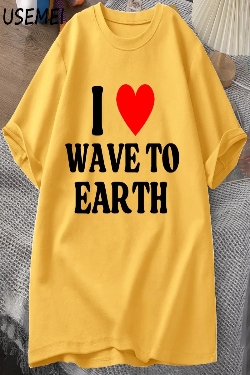 Ben dünyaya dalga seviyorum T-Shirt erkekler kadınlar ben kalp dalga toprağa grafikli tişört  2964