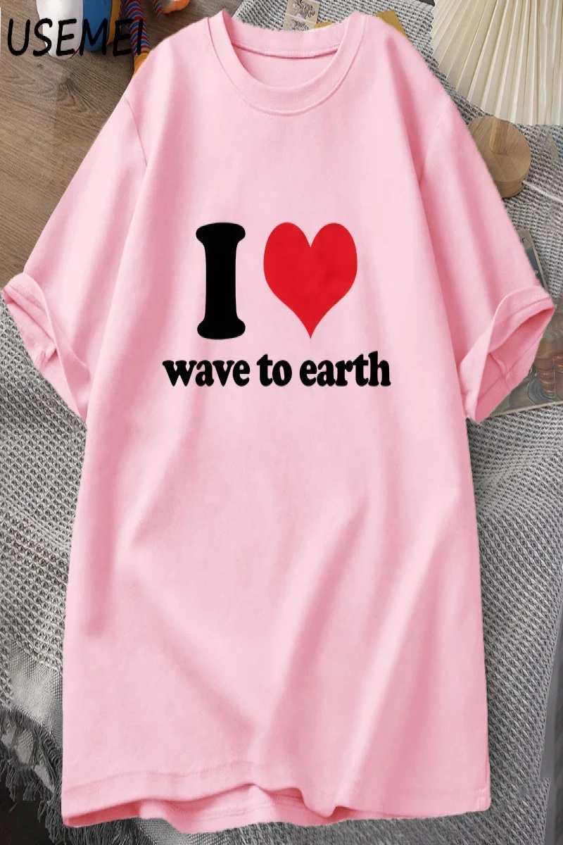 Ben dünyaya dalga seviyorum T-Shirt erkekler kadınlar ben kalp dalga toprağa grafikli tişört  2964