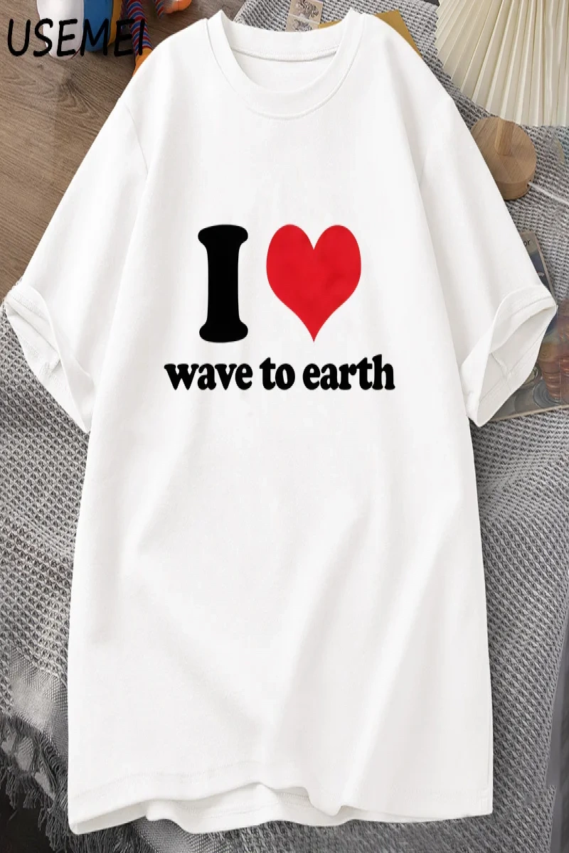 Ben dünyaya dalga seviyorum T-Shirt erkekler kadınlar ben kalp dalga toprağa grafikli tişört  2964