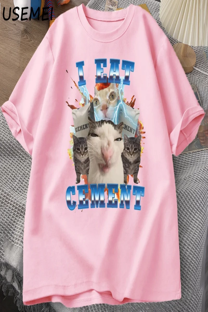 Ben Yiyorum Çimento Komik Kedi Meme TeePamuk Kısa Kollu Aptal Çirkin Kediler Baskılı  2816
