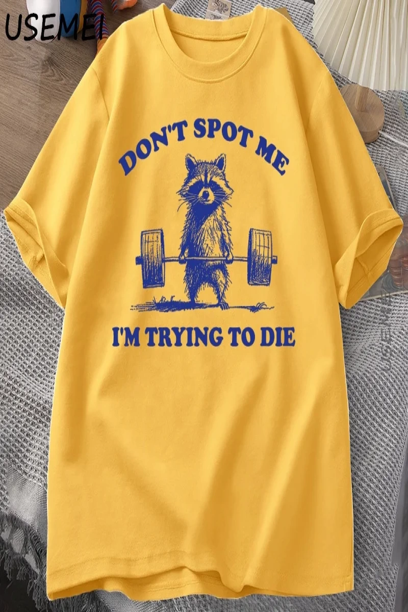 Beni Noktmayın Ben Ölmeye Çalışıyorum T Shirt Komik Rakun Halterci T-Shirt Rahat Kısa Kollu P 3081