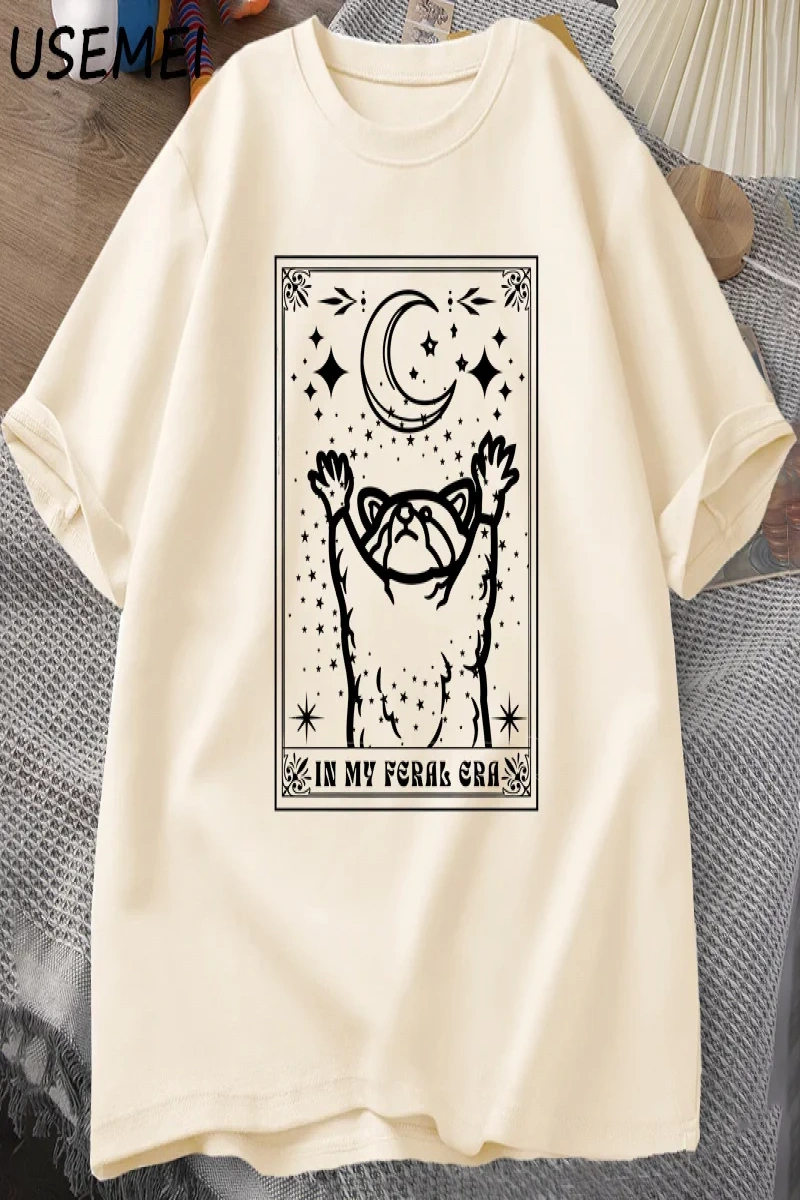 Benim Feral dönemi rakun T Shirt mistik ratshirt Tshirt Tarot kart baskı T-shirt yaz pamuk kı 2881