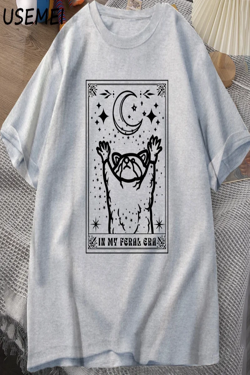 Benim Feral dönemi rakun T Shirt mistik ratshirt Tshirt Tarot kart baskı T-shirt yaz pamuk kı 2881