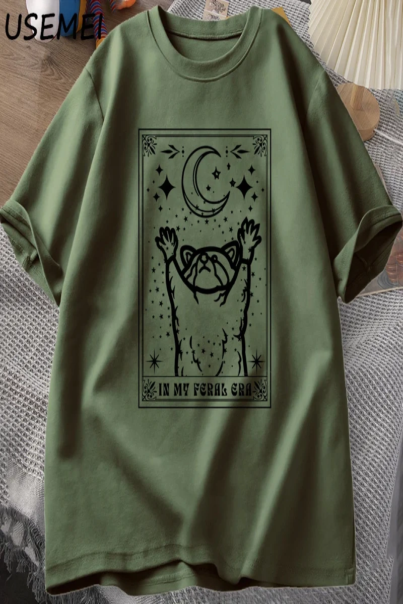 Benim Feral dönemi rakun T Shirt mistik ratshirt Tshirt Tarot kart baskı T-shirt yaz pamuk kı 2881