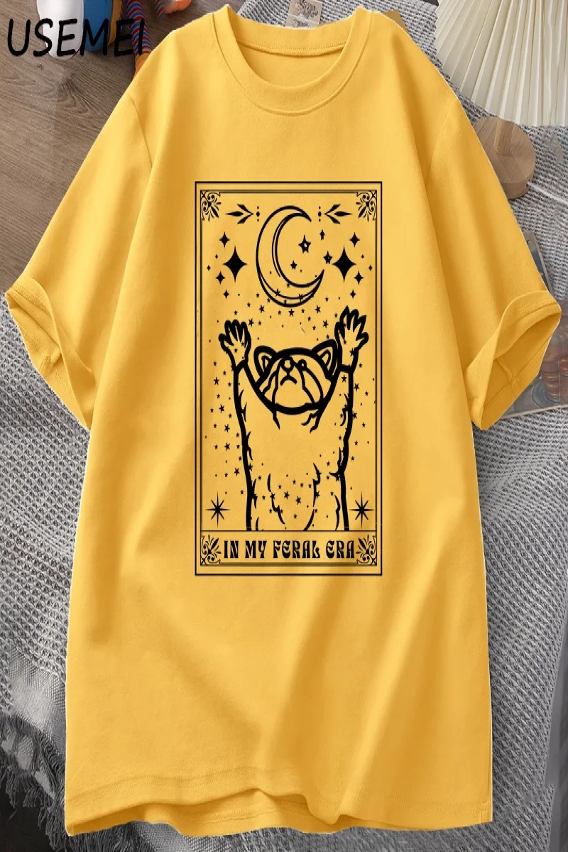 Benim Feral dönemi rakun T Shirt mistik ratshirt Tshirt Tarot kart baskı T-shirt yaz pamuk kı 2881