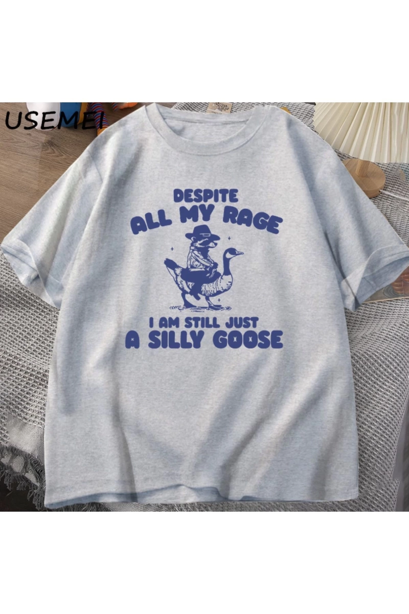 Benim Öfke Despite Ben Hala Aptal Kaz T-Shirt Garip Meme T-Shirt Komik Kaz Tshirt Pamuk Kısa